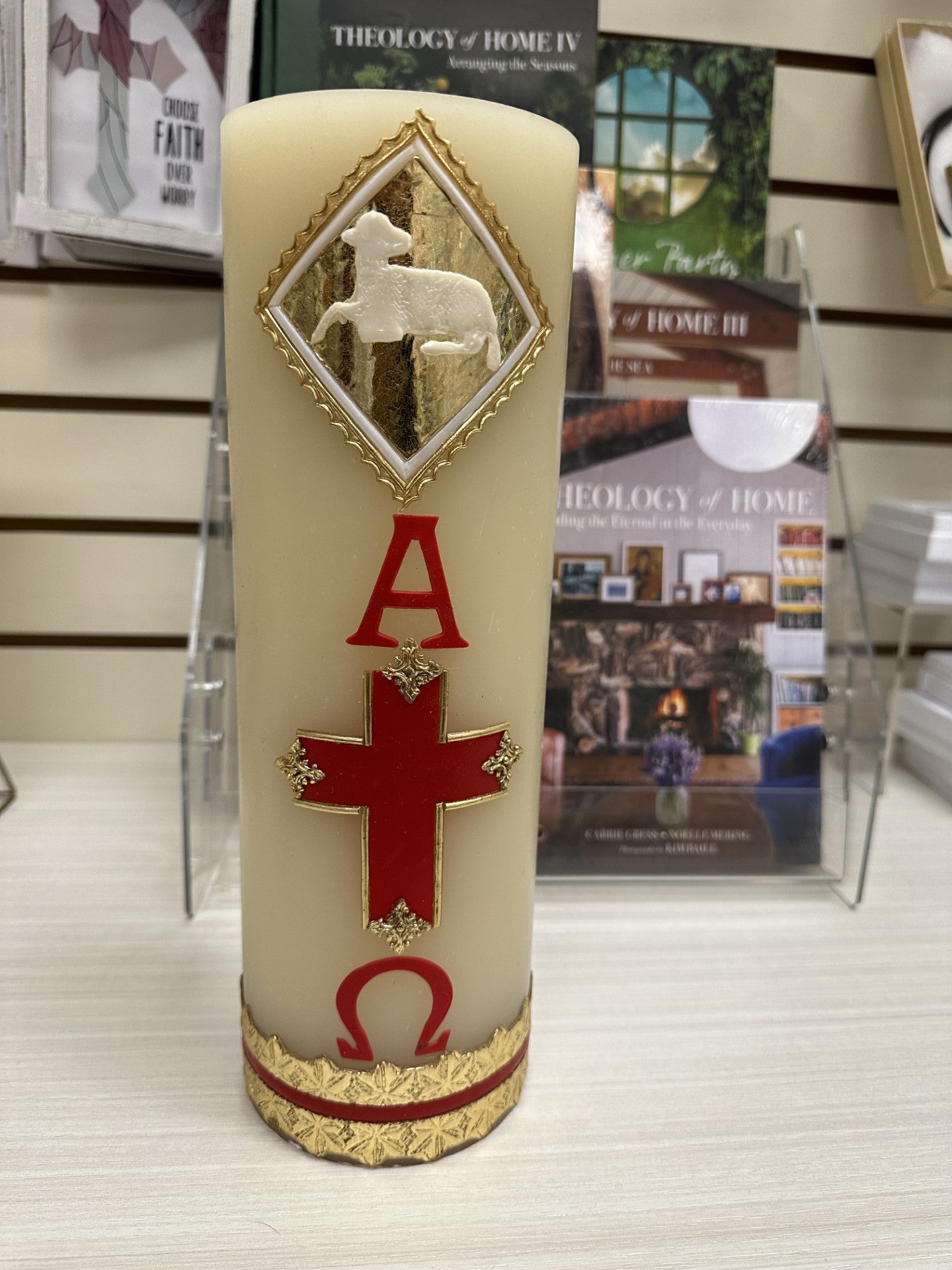 Paschal Candle Alpha Omega 12"x4" The Paschal Lamb
